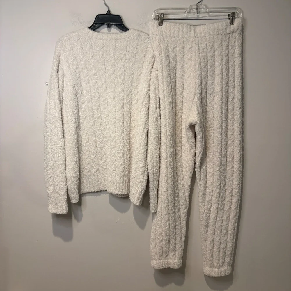 Splendid Lounge Set Womens M Cream Ribbed Eyelash Knit Sweater Joggers Cottage‎